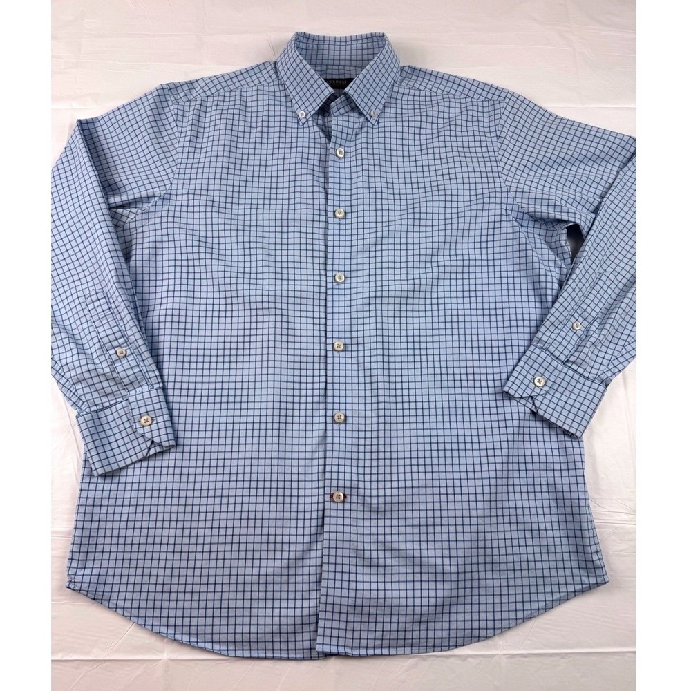 Cremieux Performance Mens Large Blue Grid Check Stretch Button Down Shirt